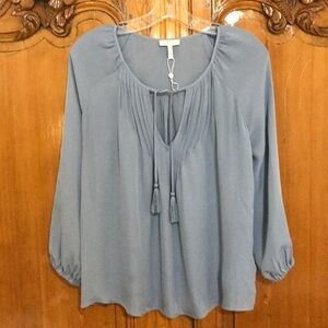 Joie Dusty Blue 100% Silk Peasant Style Top